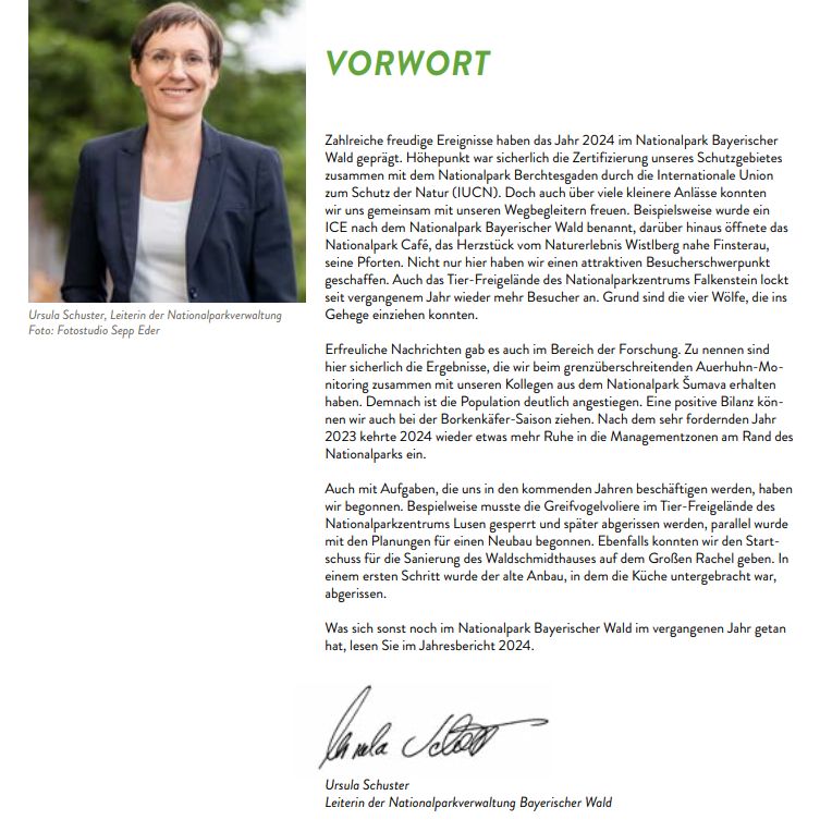 Vorwort zum Jahresbericht 2024 der Nationalparkverwaltung Bayerischer Wald